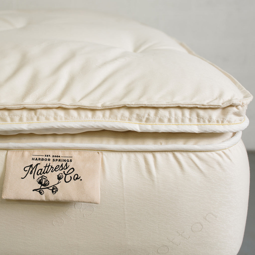 Close up view of organic, luxury mattress from Harbor Springs Mattress Co.