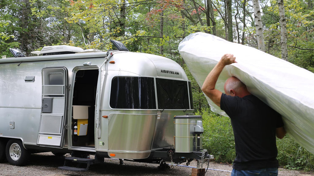 Delivery of a custom mattress to an airstream trailer in Michigan by Harbor Springs Mattress Col