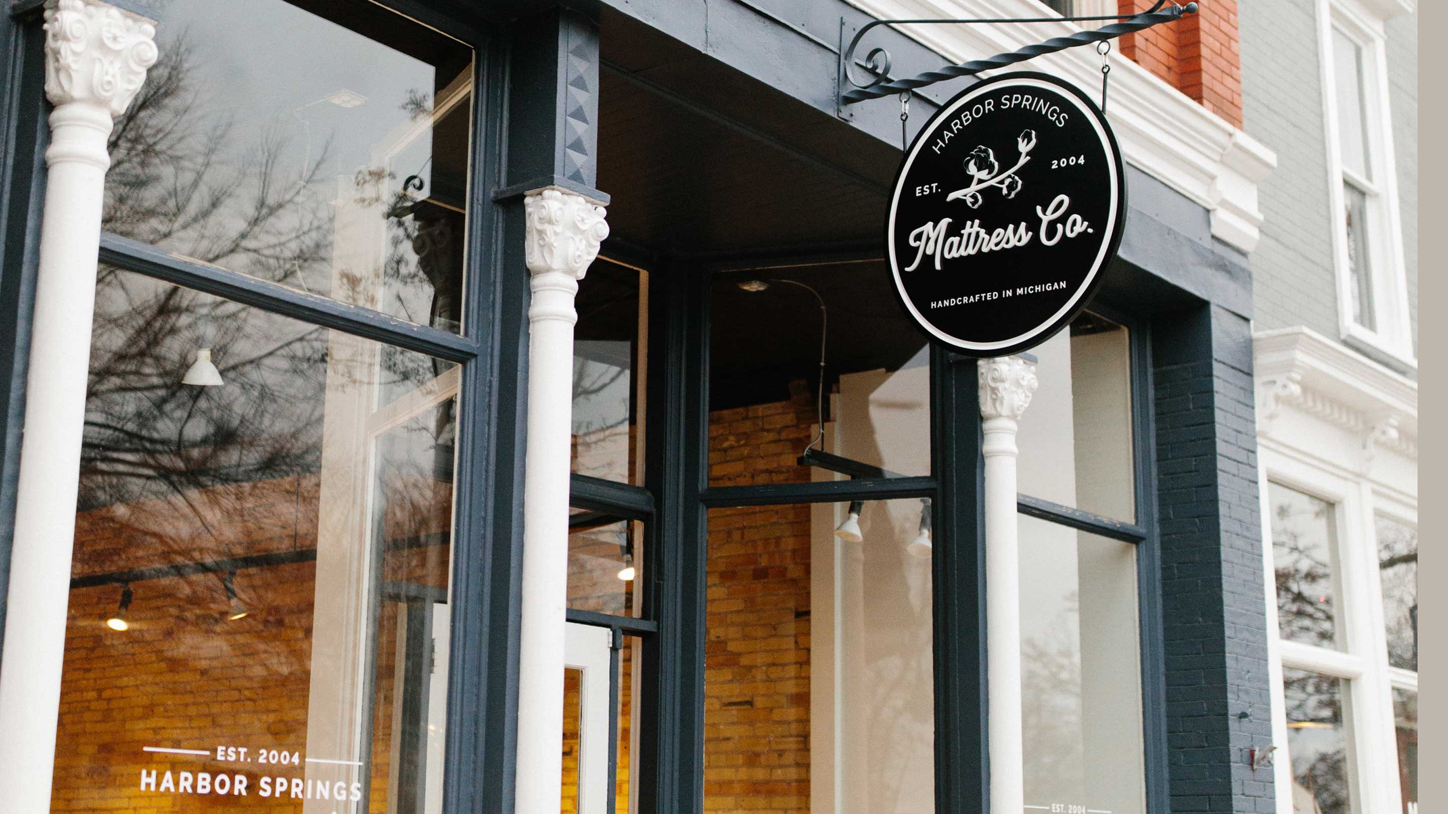 Mattress Store front for Harbor Springs Mattress in Old Town in Traverse City.