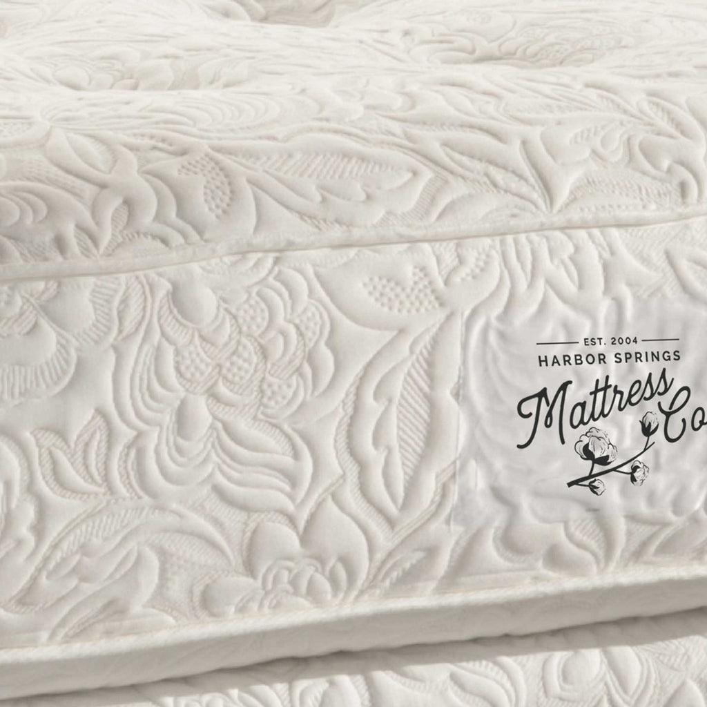 Close up view of the Bed of Roses, luxury, all-natural mattress.