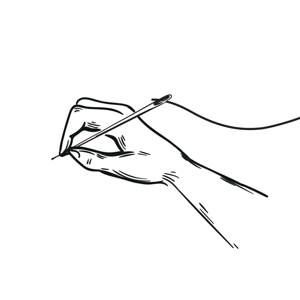 hand drawn icon of hand holding a tufting needle.