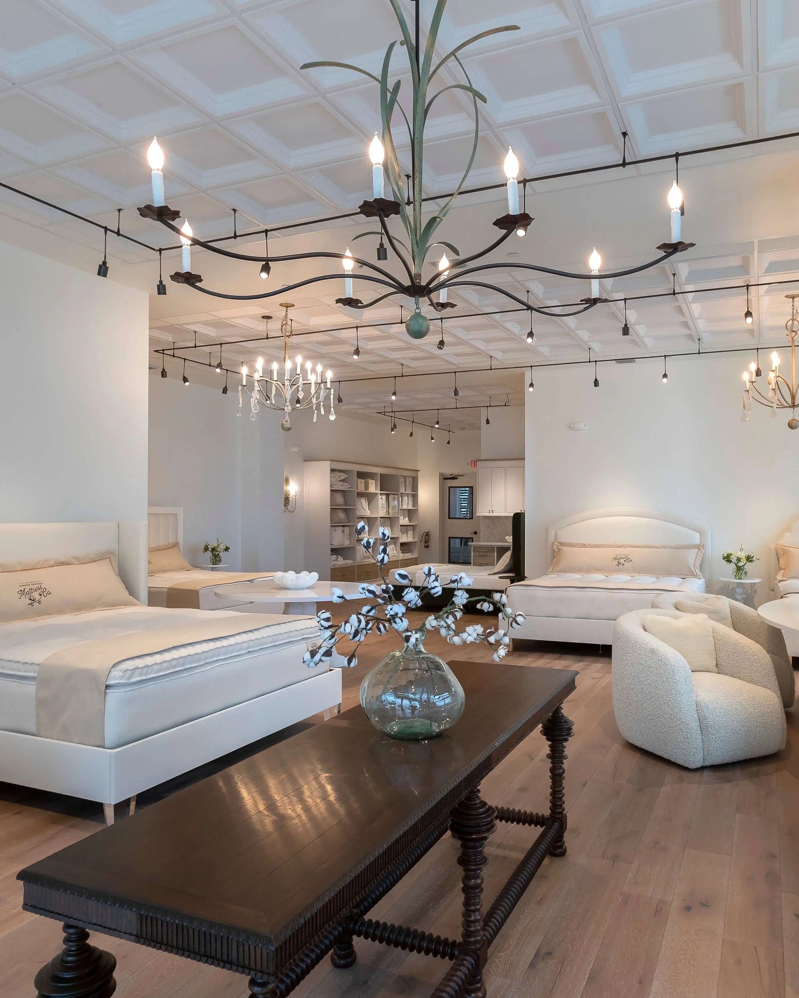 interior of Naples mattress store by Harbor Springs Mattress with calming colors and a restful elegant feel