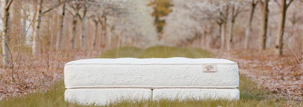 Luxury, organic mattress called the Bed of Roses photographed in a Traverse City Cherryfield.