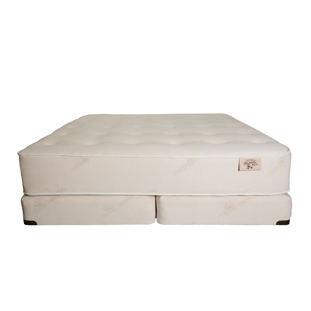 organic latex mattress shown on a white background with box springs.